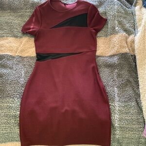 Express maroon black mesh cut out dress